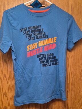 Xersion Blue Short Sleeve Tee with 'Stay Humble Hustle Hard' Graphic Size 14/16